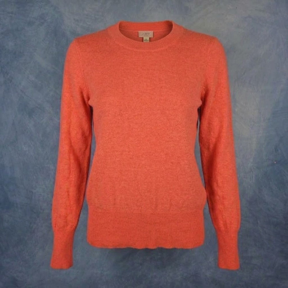 J.Crew Womens Small 100% Cashmere Crewneck Sweater Coral Orange Long Sleeve Knit